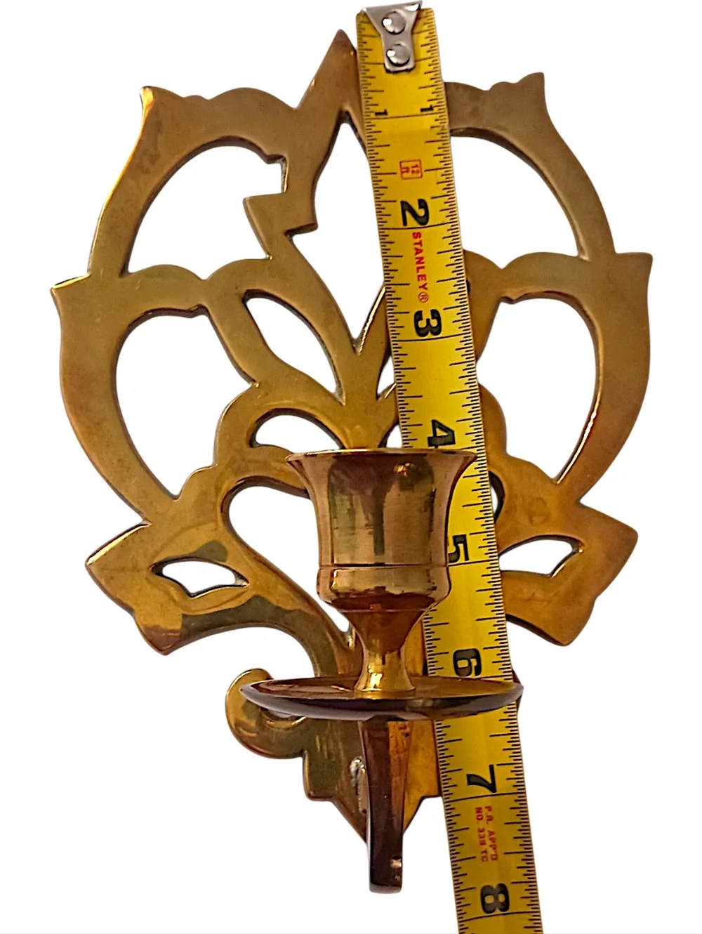 Solid‎ Brass Wall Sconce Single Candle Holder Lotus Flower Open Work Old World